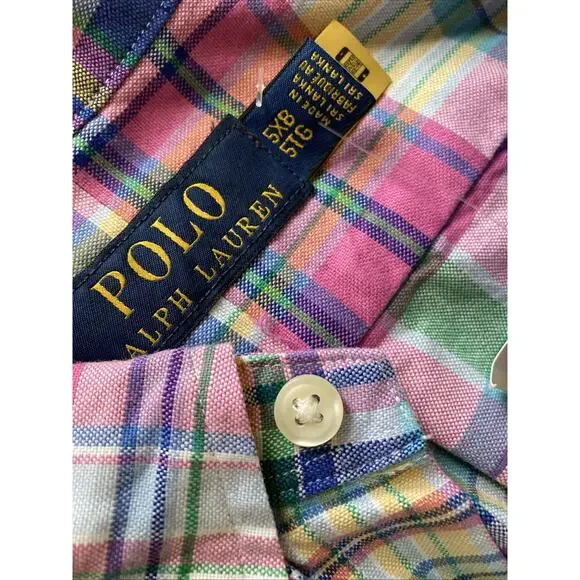 Polo Ralph Lauren Classic Fit Plaid Oxford Shirt Mens Sz 5XB NEW Blue Pink $125